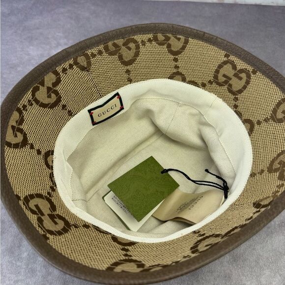 Gucci Jumbo Gg Monogram Khaki Brown Monogram Bucket Hat Medium Maxi Fedora NWT - Picture 5 of 11